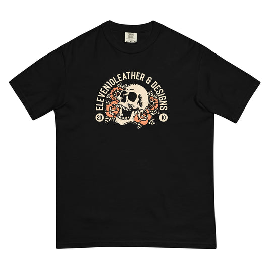 Eleven10Leather Floral Skull Black T-Shirt