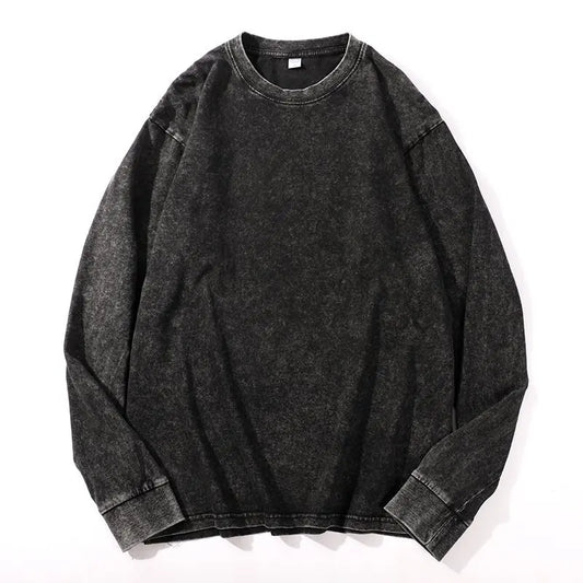 Men's Vintage Washed Cotton Long Sleeve T-Shirt in Black - Y2K Fashion Streetwear for Autumn Techwear