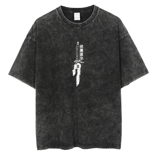 Anime Berserk Logo Graphic Printed T Shirt Men Women Vintage Manga T-Shirts Washed Cotton Tshirt Harajuku Male Oversized Tee